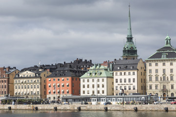 Scenic panorama of the Old Town (Gamla Stan) pier architecture in Stockholm, Sweden
