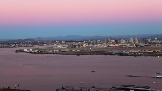 4K UltraHD A timelapse view of the San Diego skyline as day turns to night