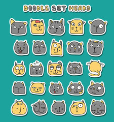 Set of 25 doodle cats with different emotions handmade.