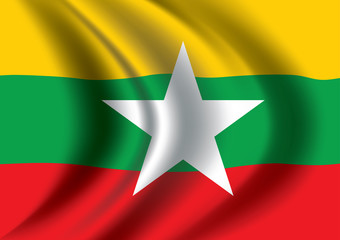Vector Myanmar flag blowing in the wind
