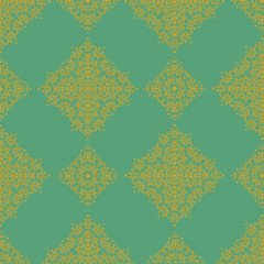 Texture on Green. Element for Design. Ornamental Backdrop. Pattern Fill. Ornate Floral Decor for Wallpaper. Traditional Decor on Background