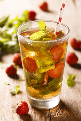 Ice tea with strawberry and mint