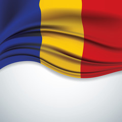Vector Romania flag blowing in the wind on white background.