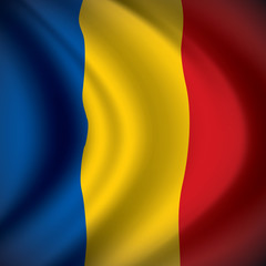 Obraz premium Vector Romania flag blowing in the wind. Background texture.