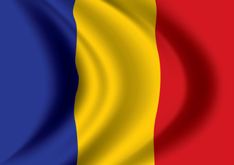 Vector Romania flag blowing in the wind. Background texture.