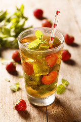 Ice tea with strawberry and mint