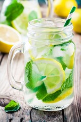 summer iced drink with lemon and mint