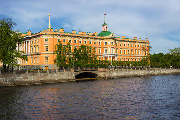 View of the Mikhailovsky Castle. Embankment of the river Fontanka. 