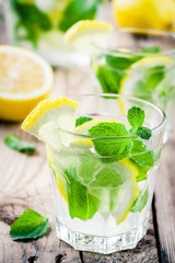 summer iced drink with lemon and mint