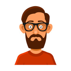 Hipster Man in Glasses Avatar Profile Userpic on White Background. Vector