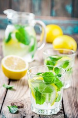 summer iced drink with lemon and mint