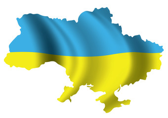 Vector Ukrain flag blowing in the wind in Ukrain map shape