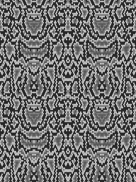 Snake python skin texture. Seamless pattern black on white background.