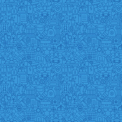 Obraz premium Blue Thin Line Law and Justice Seamless Pattern