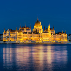Fototapeta na wymiar The Hungarian Parliament on the banks of the Danube River in Budapest