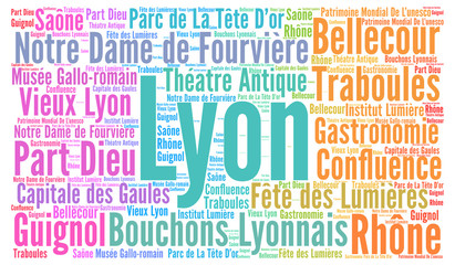 Fototapeta premium City of Lyon in France word cloud concept