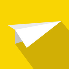 White paper plane icon, flat style