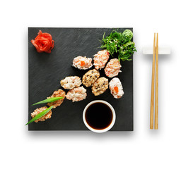 Set of sushi gunkans isolated at white.