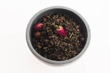 Chinese tea with rose buds