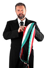 Studio shot of an italian Mayor on white background