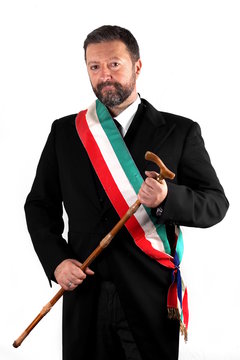 Studio shot of an italian Mayor on white background