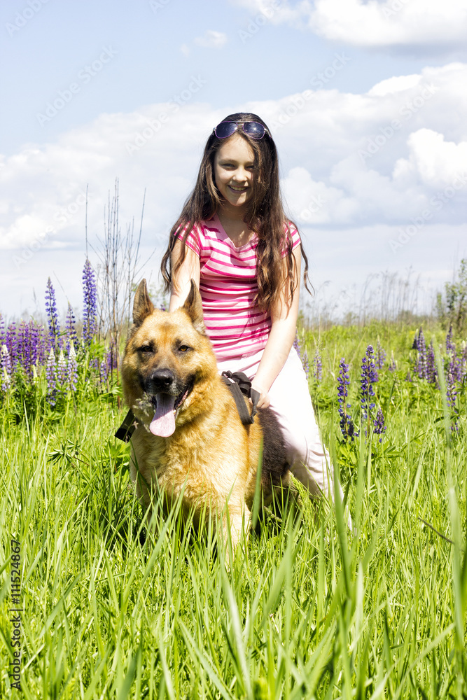 Canvas Prints girl and dog