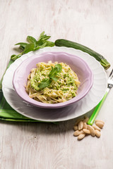 tagliatelle with zucchinis almond and mint pesto