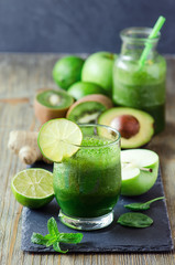 Green fresh detox vegan smoothie, healthy beverage, energy diet