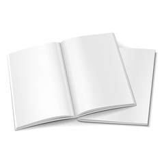 Blank Two Opened Magazine, Book, Booklet, Brochure Cover. Illustration Isolated On White Background. Mock Up Template Ready For Your Design. Vector EPS10