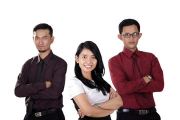 Three professional workers with arms crossed