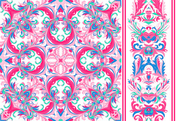 Set of seamless floral pattern and border for design.