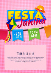 Festa Junina poster. Brazilian june party. Latin American holiday background.