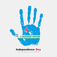 Handprint with the Flag of Aruba in grunge style