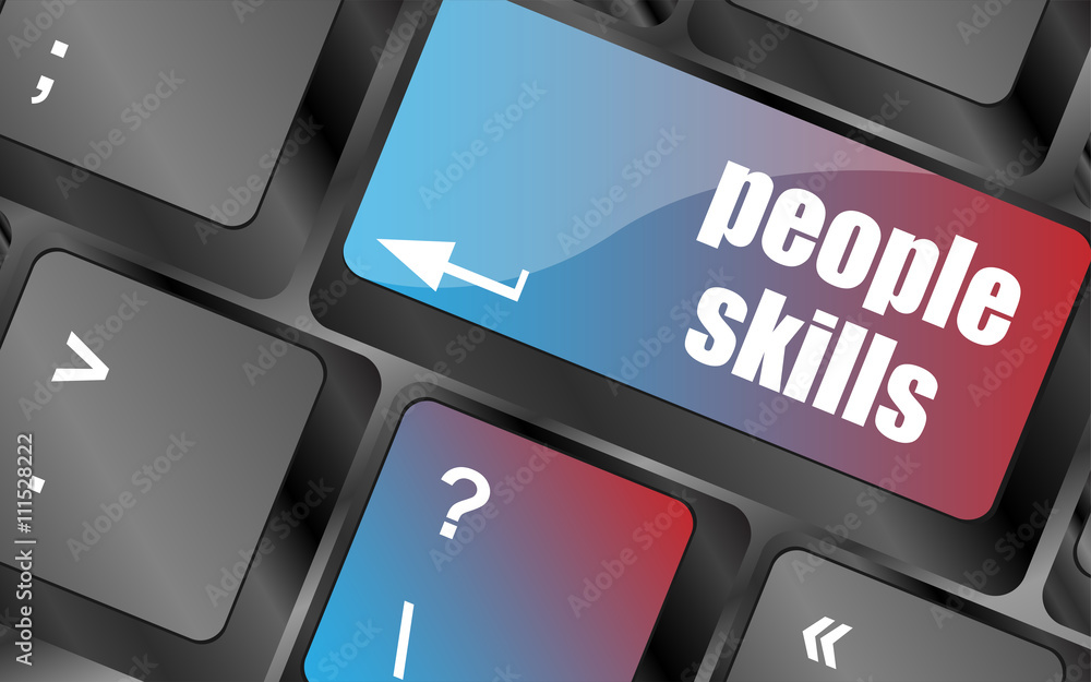 Poster people skills words, message on enter key of keyboard vector, keyboard keys, keyboard button