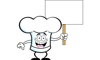Fototapeta premium Cartoon illustration of a chef's hat holding a sign.