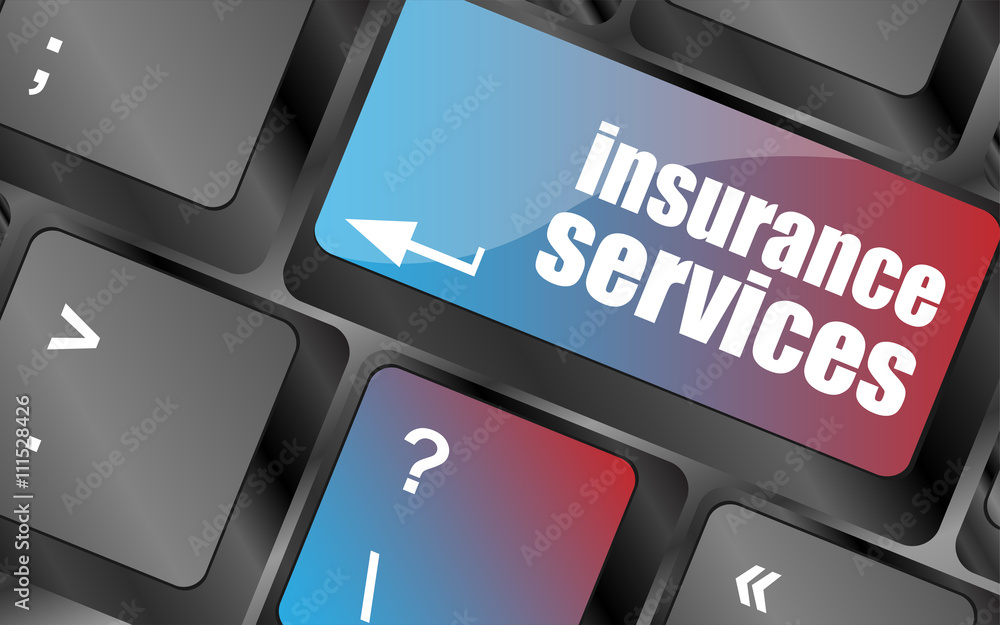 Poster keyboard with insurance services button, internet concept vector, keyboard keys, keyboard button