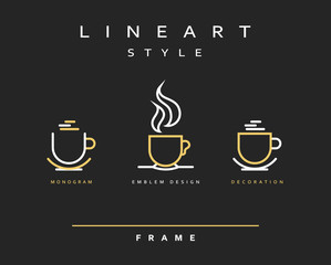 Icon cups . Emblem line art design. Elegant brochure for restaurant and coffee. Design menu
