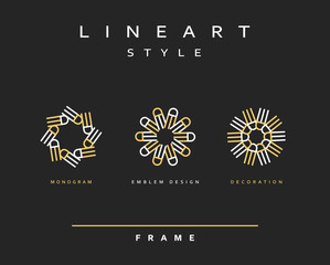 Set of elegant line art design. Monogram design element. Line art pattern for use in the design . Monogram decor . Emblem design.