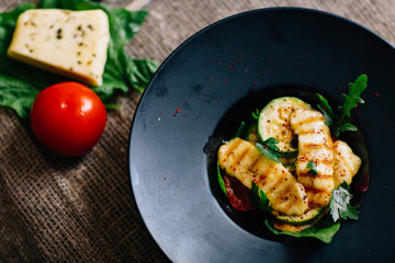 salad with grilled cheese tomato and pepper