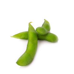 green soybeans on white background