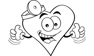 Black and white illustration of a heart with thumbs up.