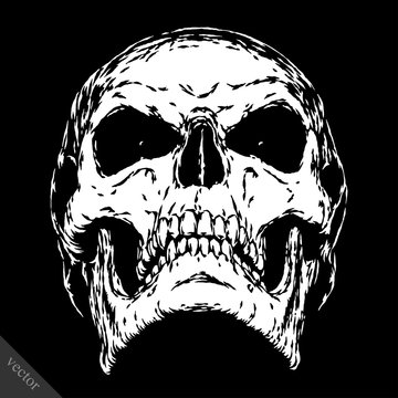 black and white engrave evil vector skull face