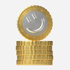 Smile coin concept on the stack isolated 3d render