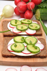 Healthy and delicious sandwiches with cottage cheese and veg