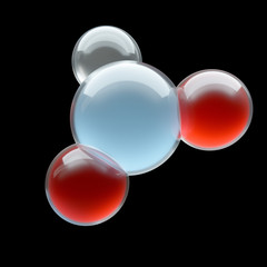 glass molecule structure on black background, isolated, 3d rendering