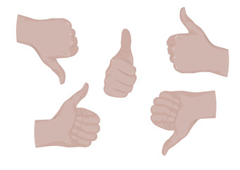 Human hands showing thumbs up, thumbs down. Vector set