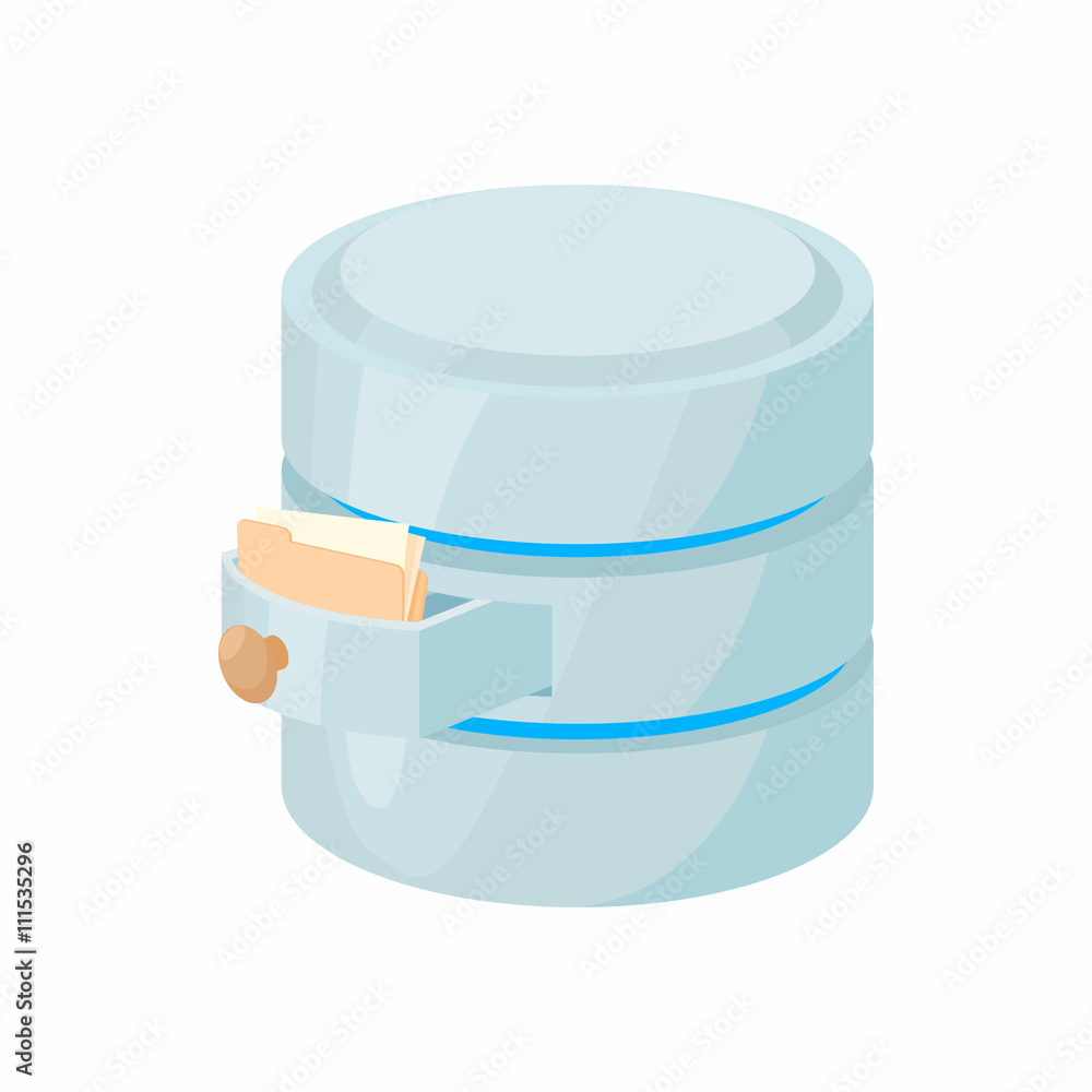 Poster storing files in database icon, cartoon style