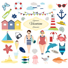 Set of retro summer vacation elements, isolated vestor objects