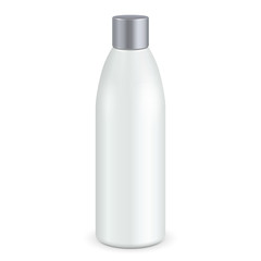Cosmetic, Hygiene, Medical Grayscale White Plastic Bottle Of Gel, Liquid Soap, Lotion, Cream, Shampoo. Mock Up Ready For Your Design. Illustration Isolated On White Background. Vector EPS10