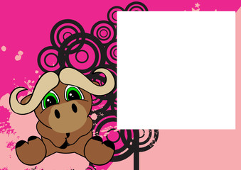 cute little oxen cartoon frame background in vector format 